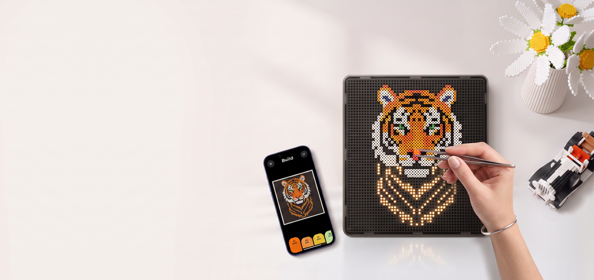 Creating a tiger design with the PixMaker light-guided bead board